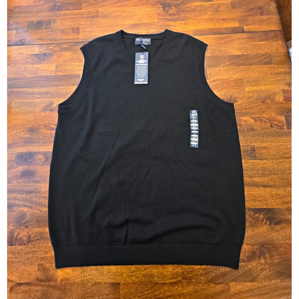 Hart Schaffner Marx Mens Merino Wool V-Neck Sweater Vest Black XLT 052